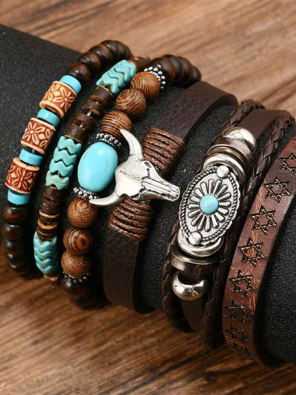 6pcs/Set Retro Western Cowboy Beaded Bracelets For Men