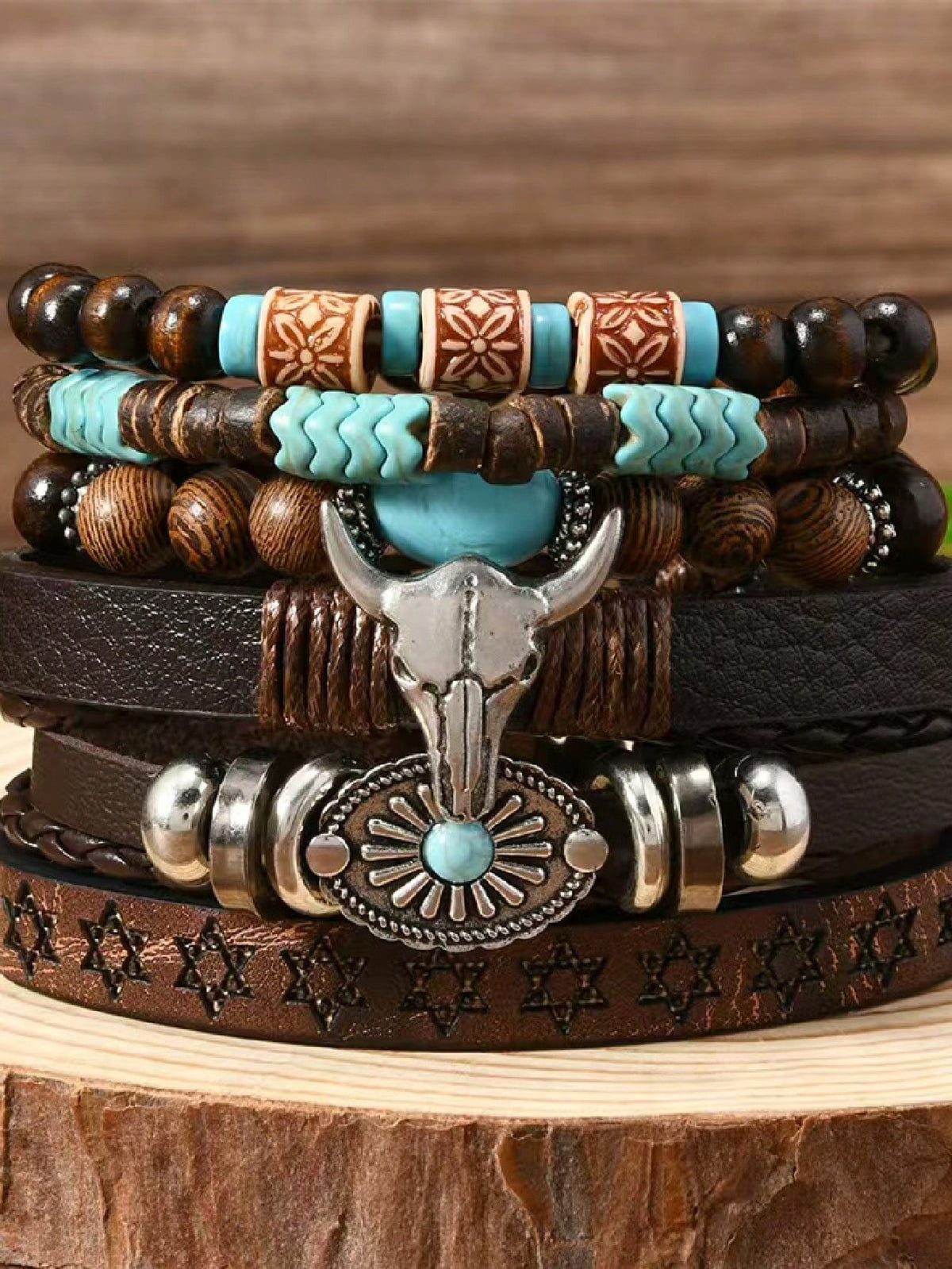 6pcs/Set Retro Western Cowboy Beaded Bracelets For Men