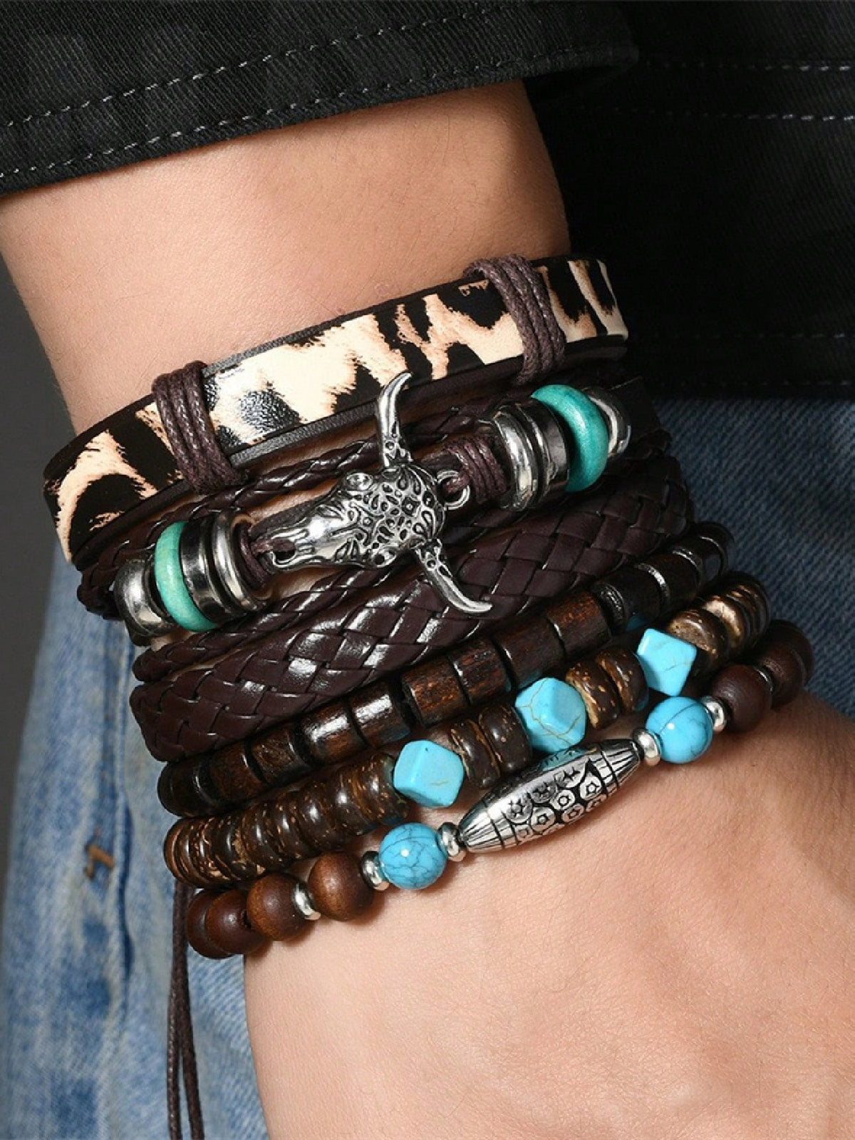 6pcs/Set Retro Western Cowboy Beaded Bracelets For Men