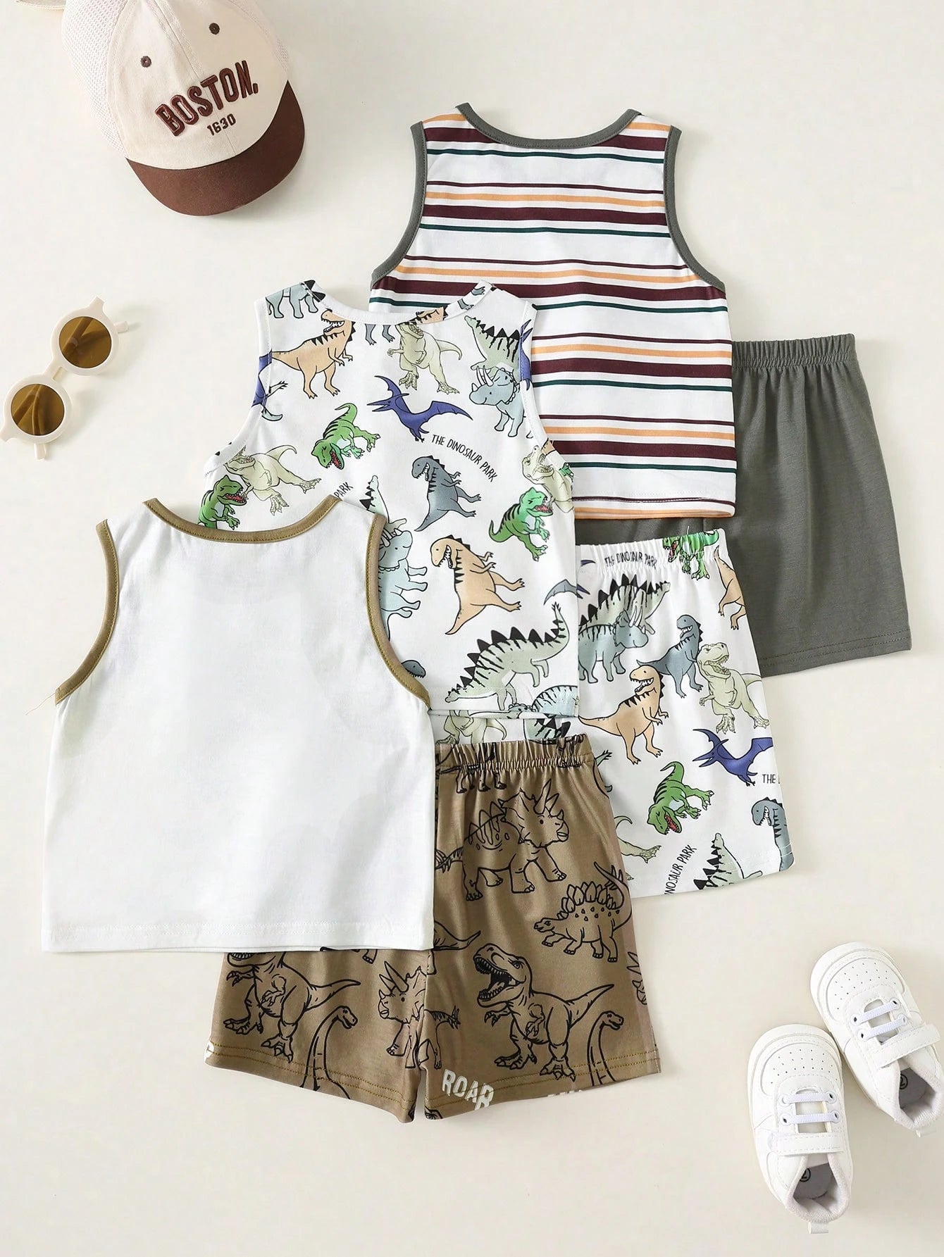 6pcs/Set Unisex Baby Casual Cute Cartoon Print Knit Vest & Shorts Set, Summer Outfit