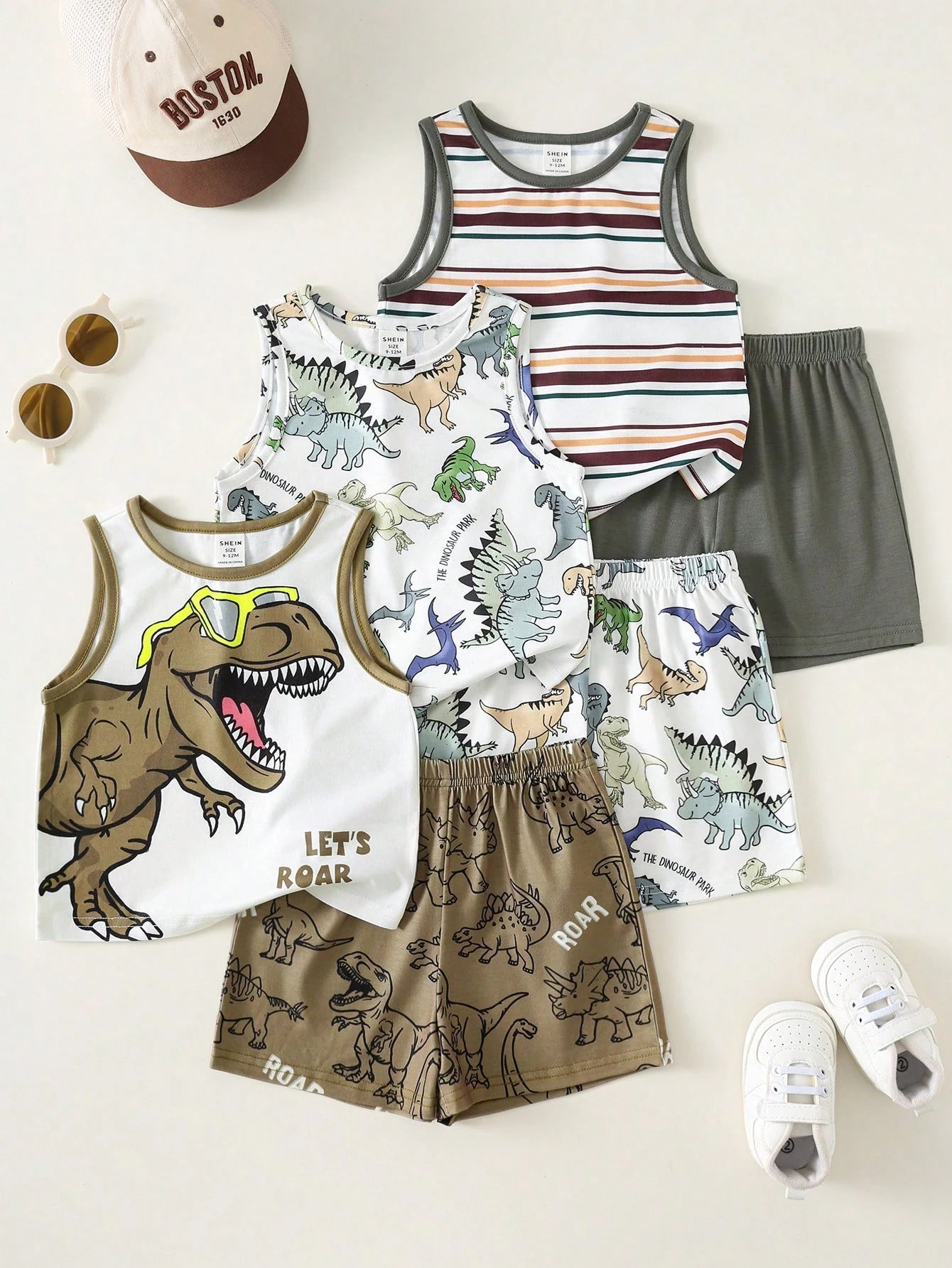 6pcs/Set Unisex Baby Casual Cute Cartoon Print Knit Vest & Shorts Set, Summer Outfit
