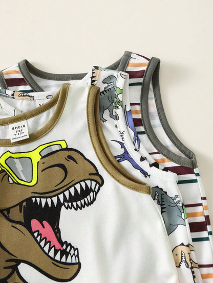 6pcs/Set Unisex Baby Casual Cute Cartoon Print Knit Vest & Shorts Set, Summer Outfit
