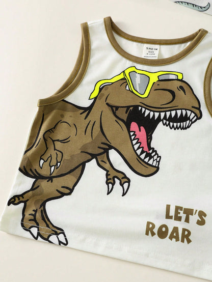6pcs/Set Unisex Baby Casual Cute Cartoon Print Knit Vest & Shorts Set, Summer Outfit