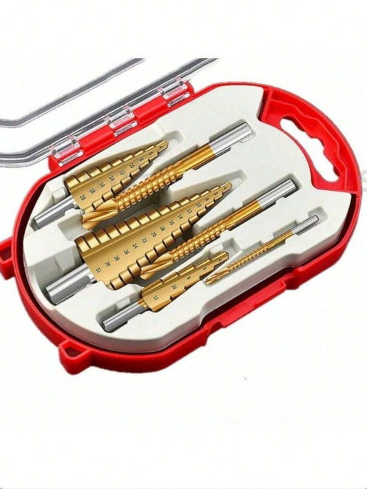 6pcs Titanium Coated High Speed Stepped Drill Bit Set, High Precision Titanium Alloy Countersink Drill Bits, Multi-Size, Multi-Purpose Drilling Tool For Wood, Metal And Plastic Materials, Ideal For Wo