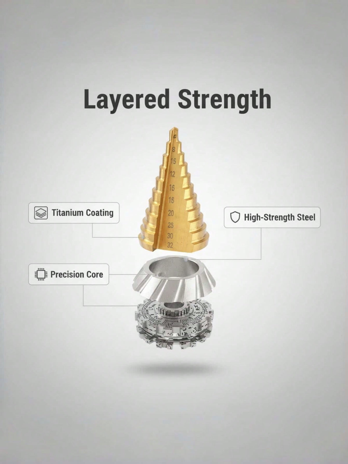 6pcs Titanium Coated High Speed Stepped Drill Bit Set, High Precision Titanium Alloy Countersink Drill Bits, Multi-Size, Multi-Purpose Drilling Tool For Wood, Metal And Plastic Materials, Ideal For Wo