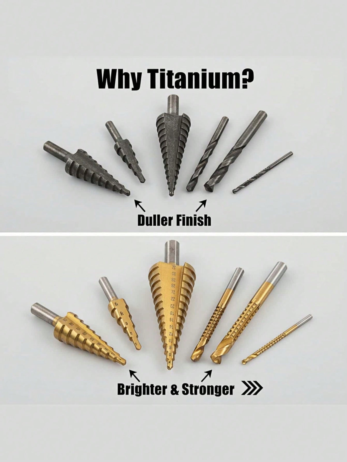 6pcs Titanium Coated High Speed Stepped Drill Bit Set, High Precision Titanium Alloy Countersink Drill Bits, Multi-Size, Multi-Purpose Drilling Tool For Wood, Metal And Plastic Materials, Ideal For Wo