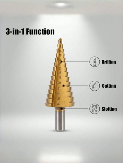 6pcs Titanium Coated High Speed Stepped Drill Bit Set, High Precision Titanium Alloy Countersink Drill Bits, Multi-Size, Multi-Purpose Drilling Tool For Wood, Metal And Plastic Materials, Ideal For Wo