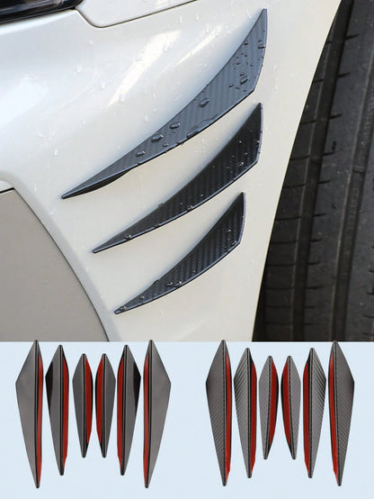 6Pcs Universal Carbon Fiber Car Fan Blades – Scratch Resistant Rubber Bumper Trim, Strong Adhesive Backing, No Paint Damage, Heat Waterproof Resistant, Front Shock Absorber Lip Diffuser Splitter Body