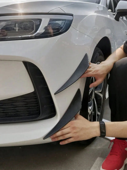 6Pcs Universal Carbon Fiber Car Fan Blades – Scratch Resistant Rubber Bumper Trim, Strong Adhesive Backing, No Paint Damage, Heat Waterproof Resistant, Front Shock Absorber Lip Diffuser Splitter Body