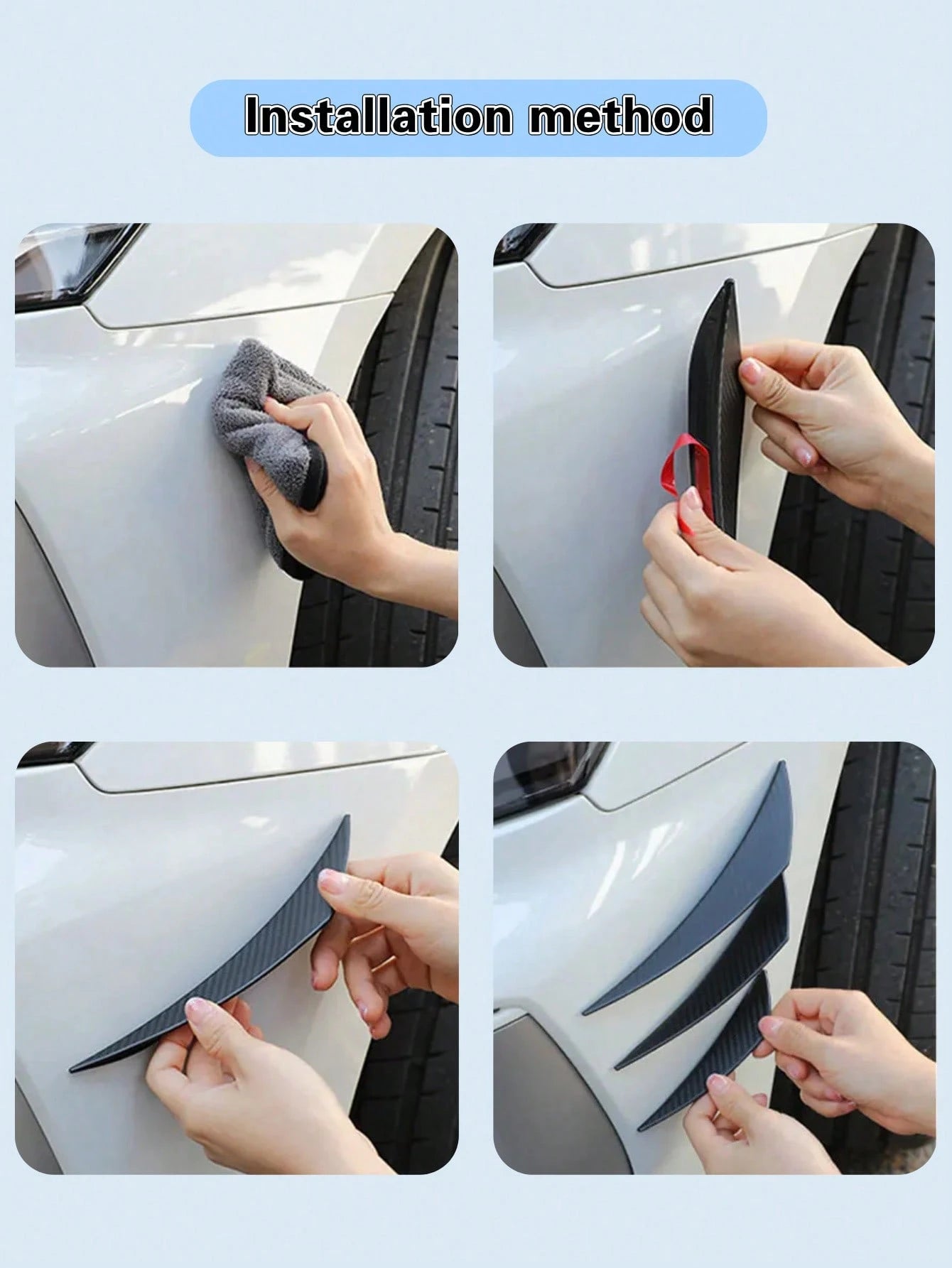 6Pcs Universal Carbon Fiber Car Fan Blades – Scratch Resistant Rubber Bumper Trim, Strong Adhesive Backing, No Paint Damage, Heat Waterproof Resistant, Front Shock Absorber Lip Diffuser Splitter Body