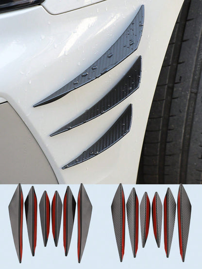 6Pcs Universal Carbon Fiber Car Fan Blades – Scratch Resistant Rubber Bumper Trim, Strong Adhesive Backing, No Paint Damage, Heat Waterproof Resistant, Front Shock Absorber Lip Diffuser Splitter Body