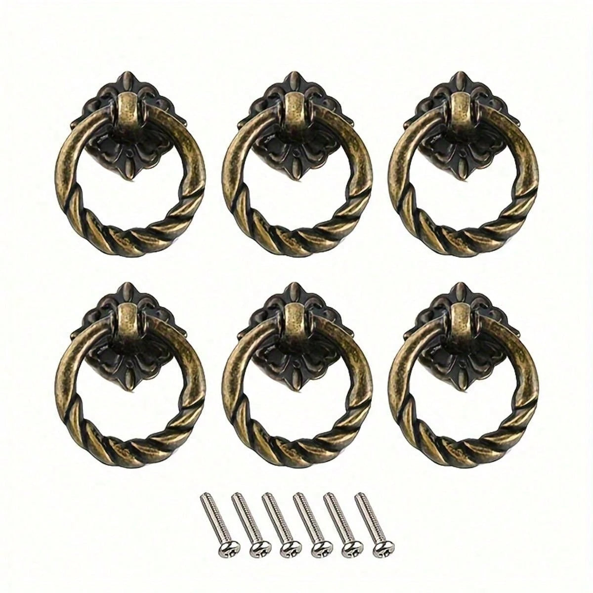 6pcs Vintage Bronze Drawer Pulls- 4Cm Antique Cabinet Knobs With Installation Hardware, Decorative Furniture Handles