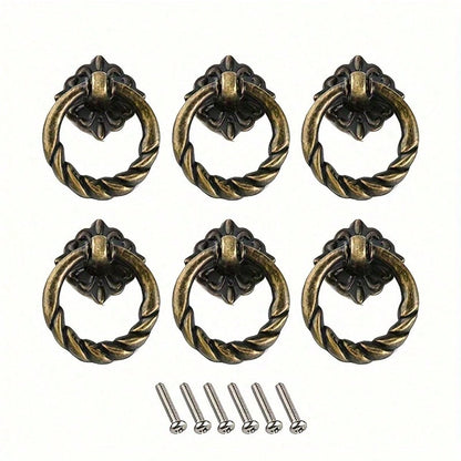 6pcs Vintage Bronze Drawer Pulls- 4Cm Antique Cabinet Knobs With Installation Hardware, Decorative Furniture Handles