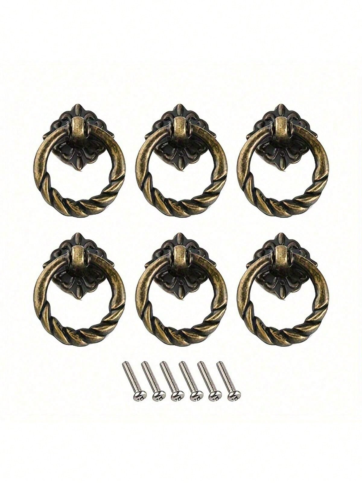 6pcs Vintage Bronze Drawer Pulls- 4Cm Antique Cabinet Knobs With Installation Hardware, Decorative Furniture Handles
