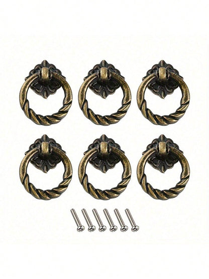 6pcs Vintage Bronze Drawer Pulls- 4Cm Antique Cabinet Knobs With Installation Hardware, Decorative Furniture Handles