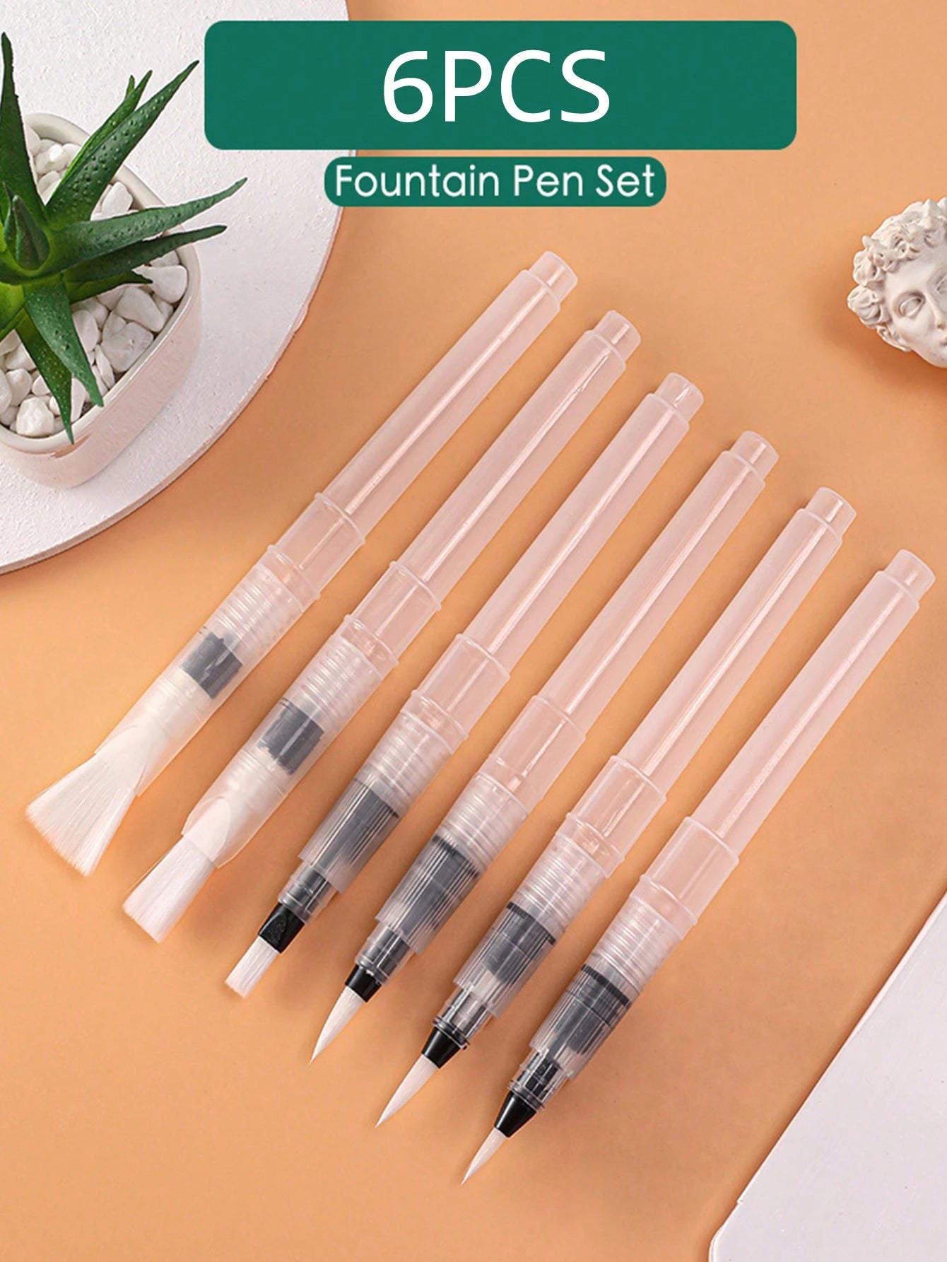 6pcs Water-Storing Watercolor Paint Brushes, White Nylon Hair Painting Brushes, Art Painting Tool Set. Back To School/Graduation Season Gift, Halloween, Christmas Eve And New Year Gift