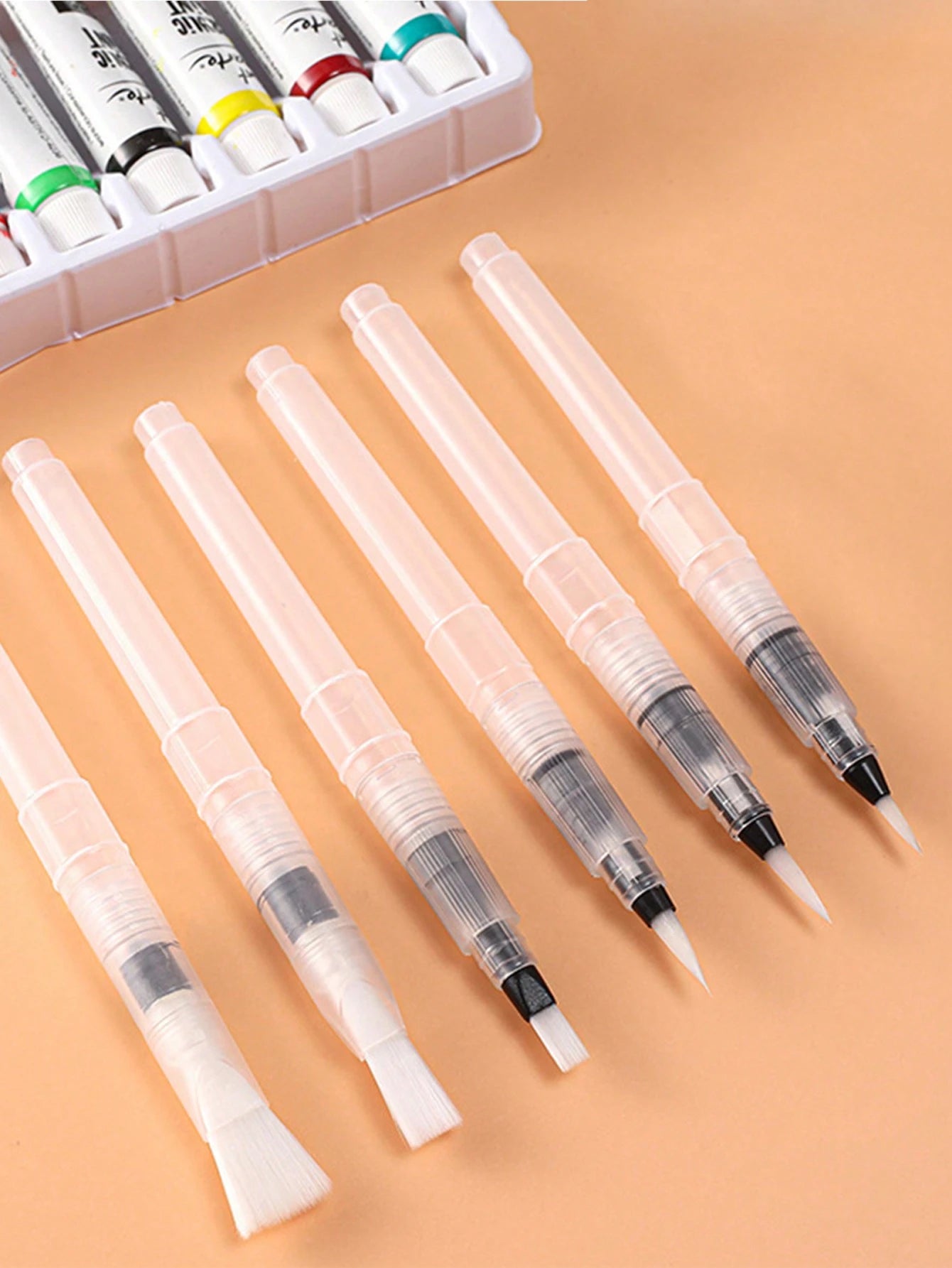 6pcs Water-Storing Watercolor Paint Brushes, White Nylon Hair Painting Brushes, Art Painting Tool Set. Back To School/Graduation Season Gift, Halloween, Christmas Eve And New Year Gift