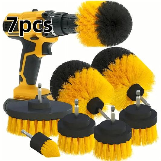 [7 Drill Brush Set] 7pcs Drill Brush Accessories Set- Includes Brushes For Outdoor Cleaning, Bathroom, Toilet, Kitchen And Vehicle- Multi-Purpose Cleaning Brush Series, Efficient Cleaning And Deburr
