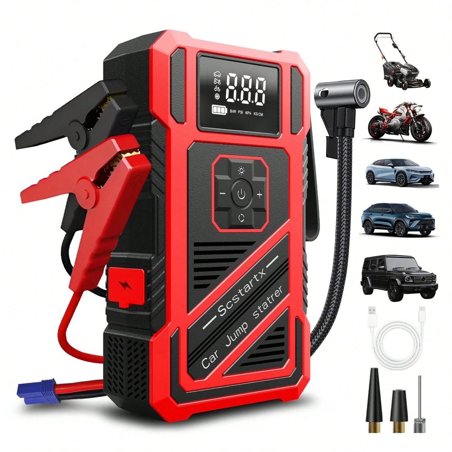 7-In-1 Multifunctional Car Jump Starter With Air PumpPortable Car Battery Starter & Charger, Practical Auto Accessory Tool.Compact Structure, Multi-Functional Design With High-Performance Pump.Portabl
