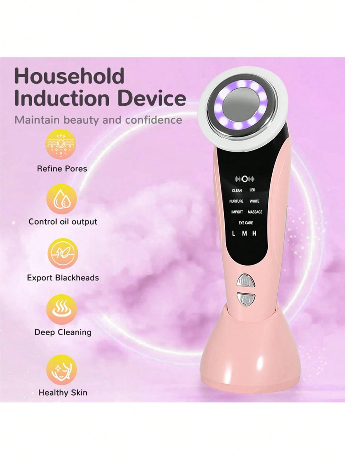 7-In-1 USB-Powered Face And Neck Massager With LCD Modes (Cleaning/Care/Massage), Portable Light Beige Beauty Device, Boosts Collagen And Tightens Pores- A Home And Travel Beauty Tool, An Ideal Gift