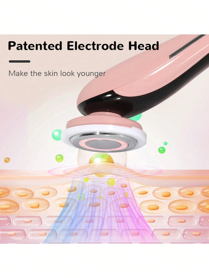 7-In-1 USB-Powered Face And Neck Massager With LCD Modes (Cleaning/Care/Massage), Portable Light Beige Beauty Device, Boosts Collagen And Tightens Pores- A Home And Travel Beauty Tool, An Ideal Gift