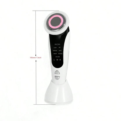 7-In-1 USB-Powered Face And Neck Massager With LCD Modes (Cleaning/Care/Massage), Portable Light Beige Beauty Device, Boosts Collagen And Tightens Pores- A Home And Travel Beauty Tool, An Ideal Gift