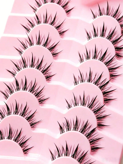 7 Pairs Cartoon Style Natural Wet Effect False Eyelashes, Faux Mink Lashes With Clear Band, Y2K Style 3D Fluffy Long Cat Eye Natural Exaggerated Eyelash Extension Set Makeup Tool