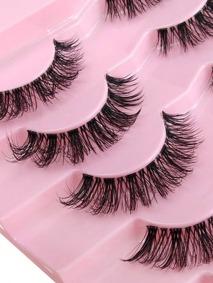7 Pairs Fox Eye False Eyelashes Cat Eye Lashes Transparent Band Wispy Eyelashes Natural Look Long Faux Mink Lashes Strip Lashes Winged End Eye Elongated Eyelashes Faux Mink Eyelashes Makeup Strip Lash