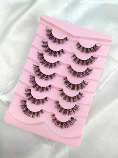 7 Pairs Fox Eye False Eyelashes Cat Eye Lashes Transparent Band Wispy Eyelashes Natural Look Long Faux Mink Lashes Strip Lashes Winged End Eye Elongated Eyelashes Faux Mink Eyelashes Makeup Strip Lash