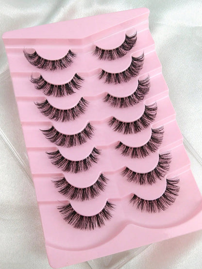 7 Pairs Fox Eye False Eyelashes Cat Eye Lashes Transparent Band Wispy Eyelashes Natural Look Long Faux Mink Lashes Strip Lashes Winged End Eye Elongated Eyelashes Faux Mink Eyelashes Makeup Strip Lash