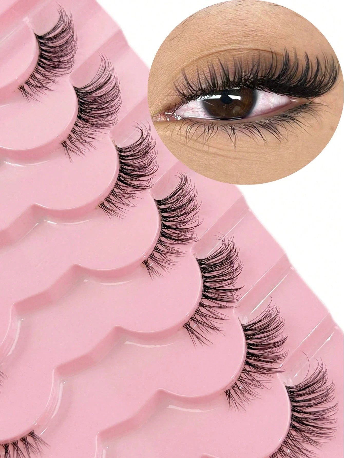 7 Pairs Half Lashes With Clear Band Cat Eye Tail Elongated Eyelashes Natural Look Wispy Faux Mink Lashes Fluffy Soft False Eyelashes Natural Makeup,Suitable For Everyday Wear, Party Wear, Valentine's