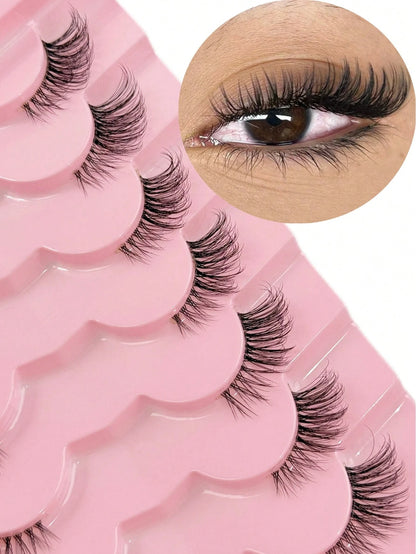 7 Pairs Half Lashes With Clear Band Cat Eye Tail Elongated Eyelashes Natural Look Wispy Faux Mink Lashes Fluffy Soft False Eyelashes Natural Makeup,Suitable For Everyday Wear, Party Wear, Valentine's