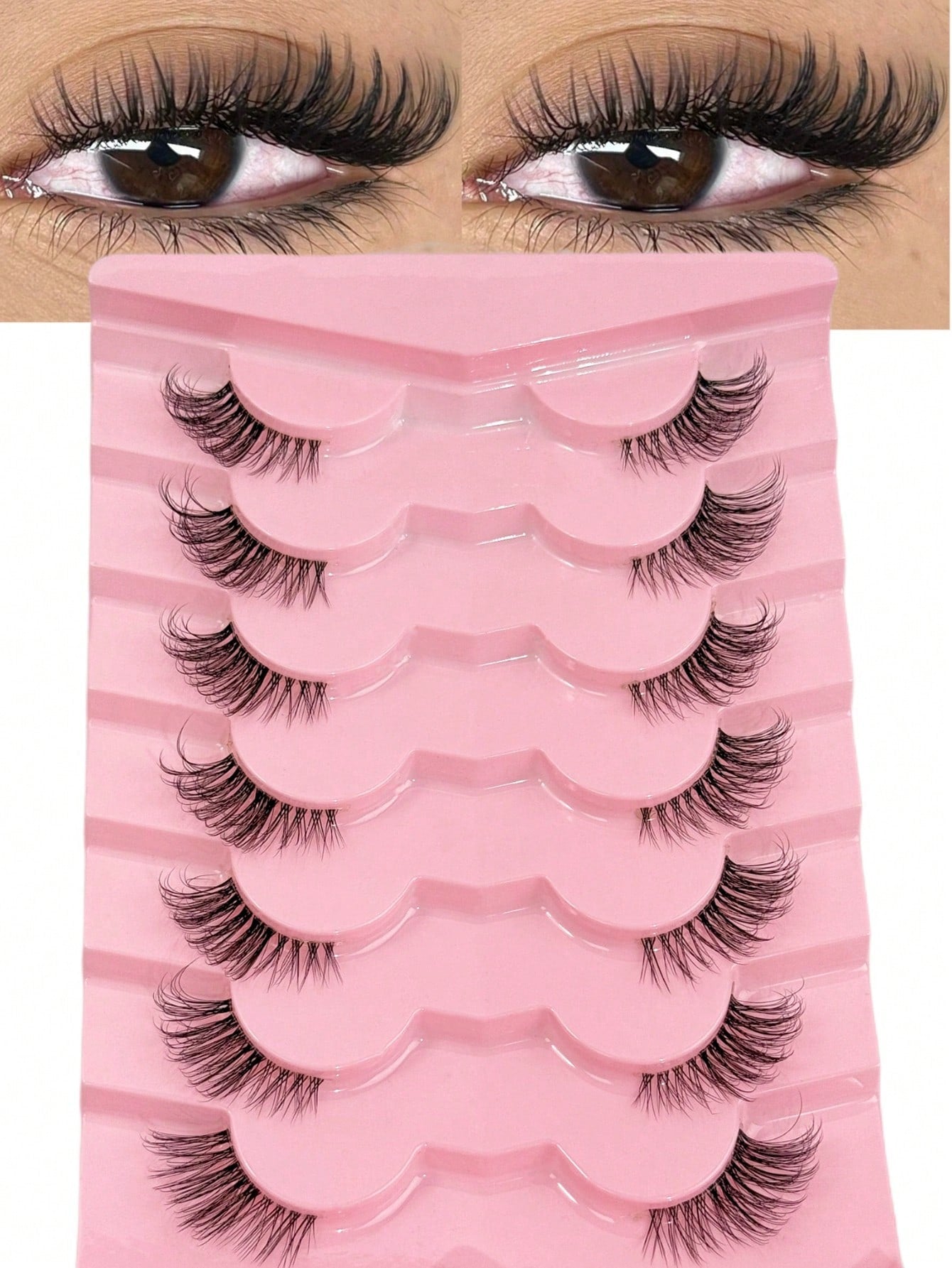 7 Pairs Half Lashes With Clear Band Cat Eye Tail Elongated Eyelashes Natural Look Wispy Faux Mink Lashes Fluffy Soft False Eyelashes Natural Makeup,Suitable For Everyday Wear, Party Wear, Valentine's