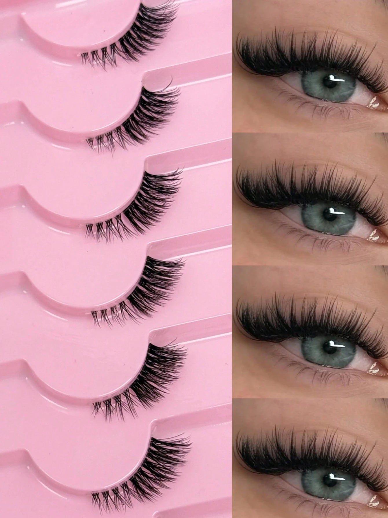 7 Pairs Half Lashes With Clear Band Cat Eye Tail Elongated Eyelashes Natural Look Wispy Faux Mink Lashes Fluffy Soft False Eyelashes Natural Makeup,Suitable For Everyday Wear, Party Wear, Valentine's
