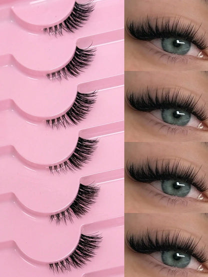 7 Pairs Half Lashes With Clear Band Cat Eye Tail Elongated Eyelashes Natural Look Wispy Faux Mink Lashes Fluffy Soft False Eyelashes Natural Makeup,Suitable For Everyday Wear, Party Wear, Valentine's