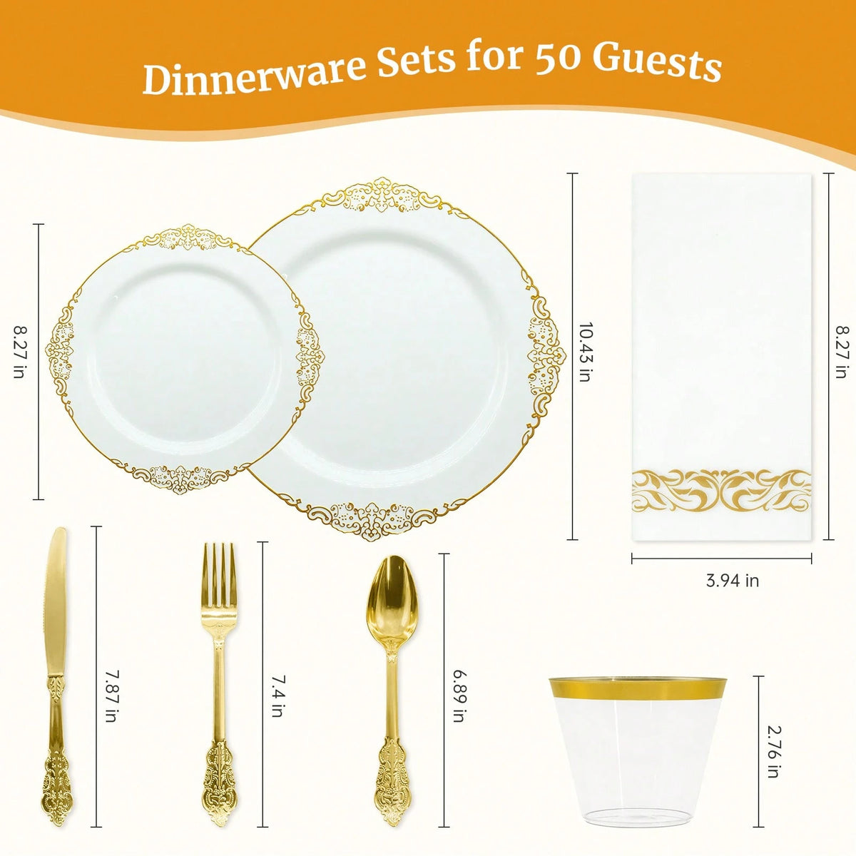 700PCS Plastic White Gold Plates For Party Dinnerware Sets For 100 Guests, Vintage Disposable Plastic Party Plates Cups Spoons Forks Knives Napkins For Wedding Birthday Christmas BBQ Parties