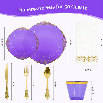 700PCS Plastic White Gold Plates For Party Dinnerware Sets For 100 Guests, Vintage Disposable Plastic Party Plates Cups Spoons Forks Knives Napkins For Wedding Birthday Christmas BBQ Parties