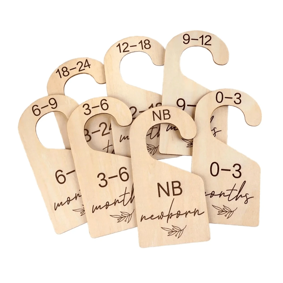 7PCS/1SET Double-Sided Wooden Baby Age Clothes Divider Board, Baby Shower Wooden Baby Closet Partition Board, Clothes Size Divider Board, Wooden Cutting Wardrobe Storage Hanger Hanging Board, Small Ol