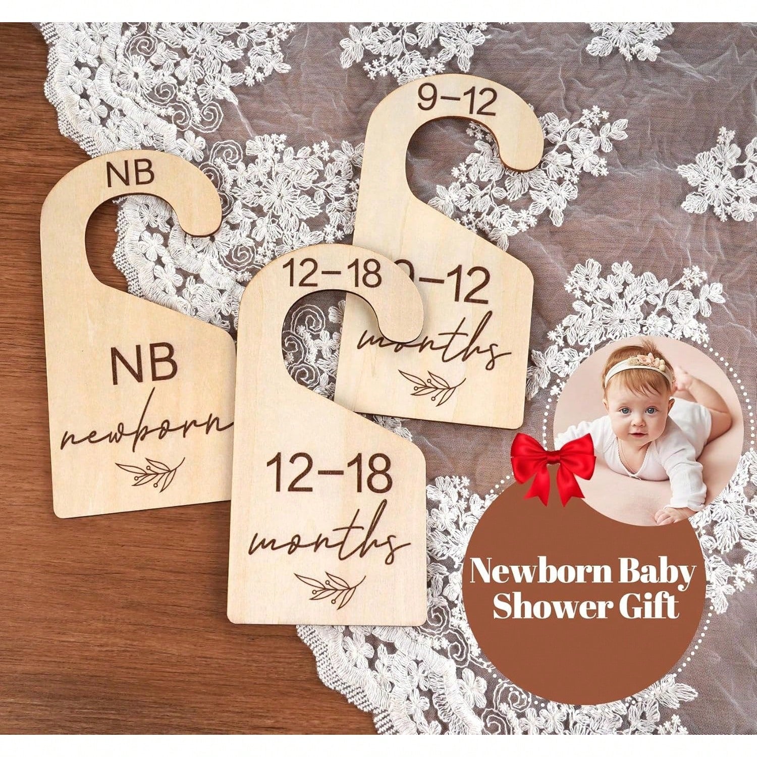 7PCS/1SET Double-Sided Wooden Baby Age Clothes Divider Board, Baby Shower Wooden Baby Closet Partition Board, Clothes Size Divider Board, Wooden Cutting Wardrobe Storage Hanger Hanging Board, Small Ol