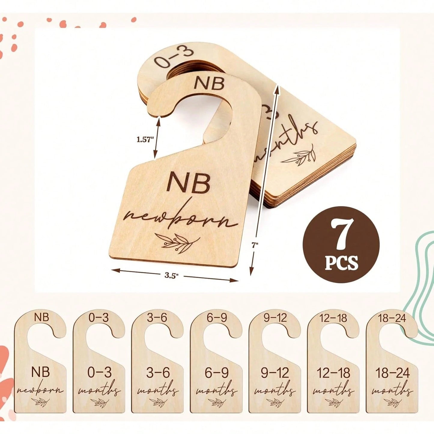 7PCS/1SET Double-Sided Wooden Baby Age Clothes Divider Board, Baby Shower Wooden Baby Closet Partition Board, Clothes Size Divider Board, Wooden Cutting Wardrobe Storage Hanger Hanging Board, Small Ol