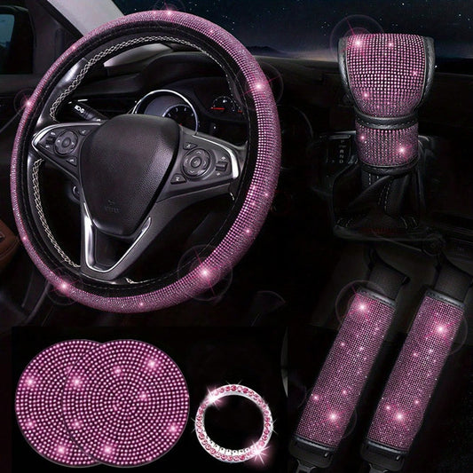 7pcs Car Steering Wheel Cover, Gear Shift Knob Cover, Shoulder Pad, Cup Holder, Ignition Ring Decorative Accessories,Purple Car Accesaories