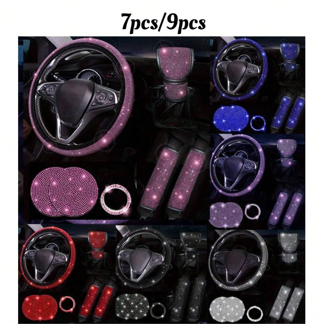 7pcs Car Steering Wheel Cover, Gear Shift Knob Cover, Shoulder Pad, Cup Holder, Ignition Ring Decorative Accessories,Purple Car Accesaories