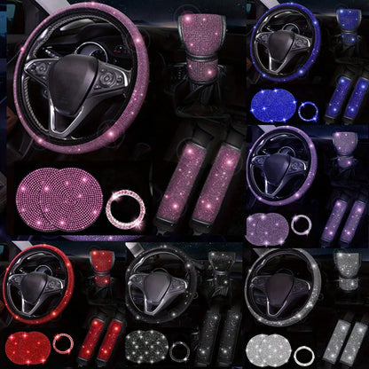 7pcs Car Steering Wheel Cover, Gear Shift Knob Cover, Shoulder Pad, Cup Holder, Ignition Ring Decorative Accessories,Purple Car Accesaories
