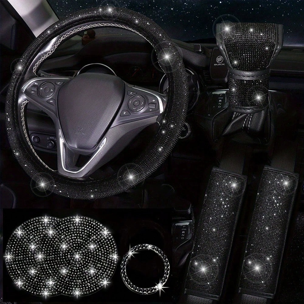 7pcs Car Steering Wheel Cover, Gear Shift Knob Cover, Shoulder Pad, Cup Holder, Ignition Ring Decorative Accessories,Purple Car Accesaories