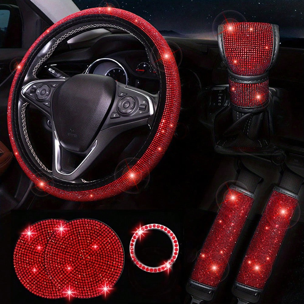 7pcs Car Steering Wheel Cover, Gear Shift Knob Cover, Shoulder Pad, Cup Holder, Ignition Ring Decorative Accessories,Purple Car Accesaories