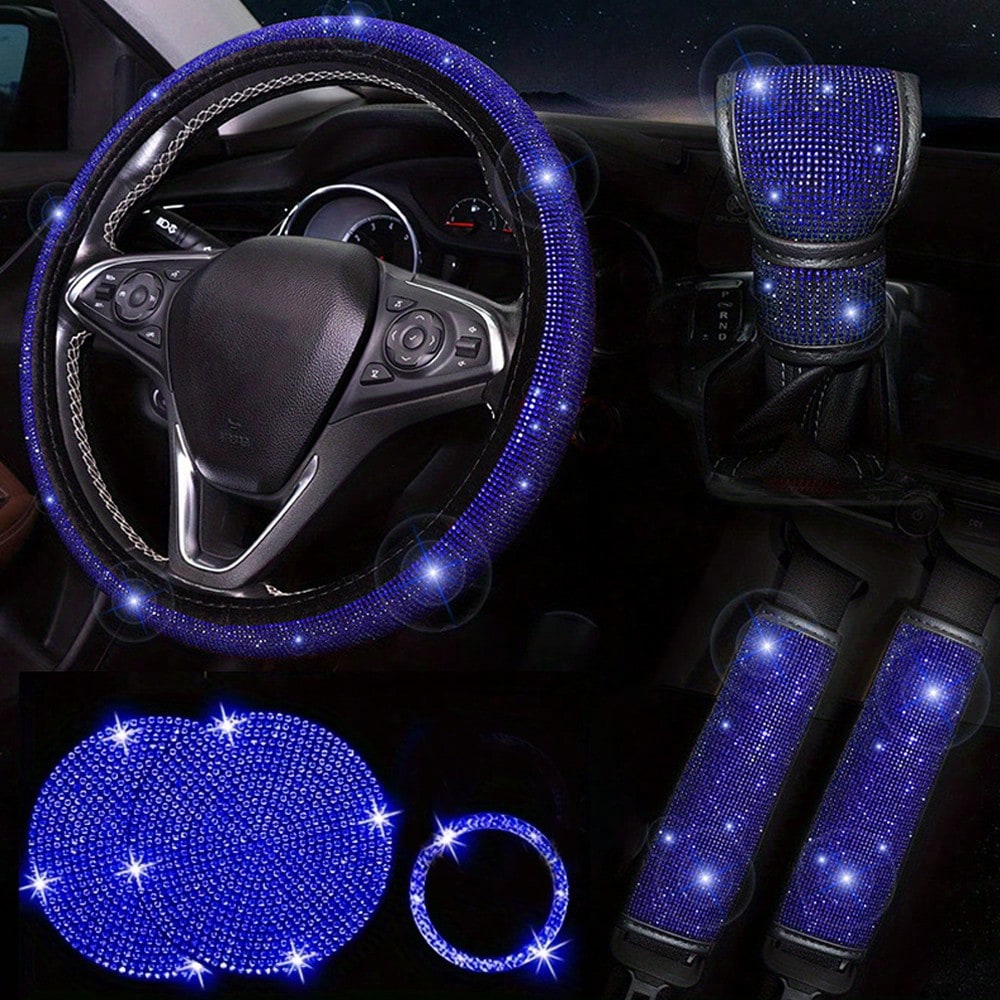 7pcs Car Steering Wheel Cover, Gear Shift Knob Cover, Shoulder Pad, Cup Holder, Ignition Ring Decorative Accessories,Purple Car Accesaories