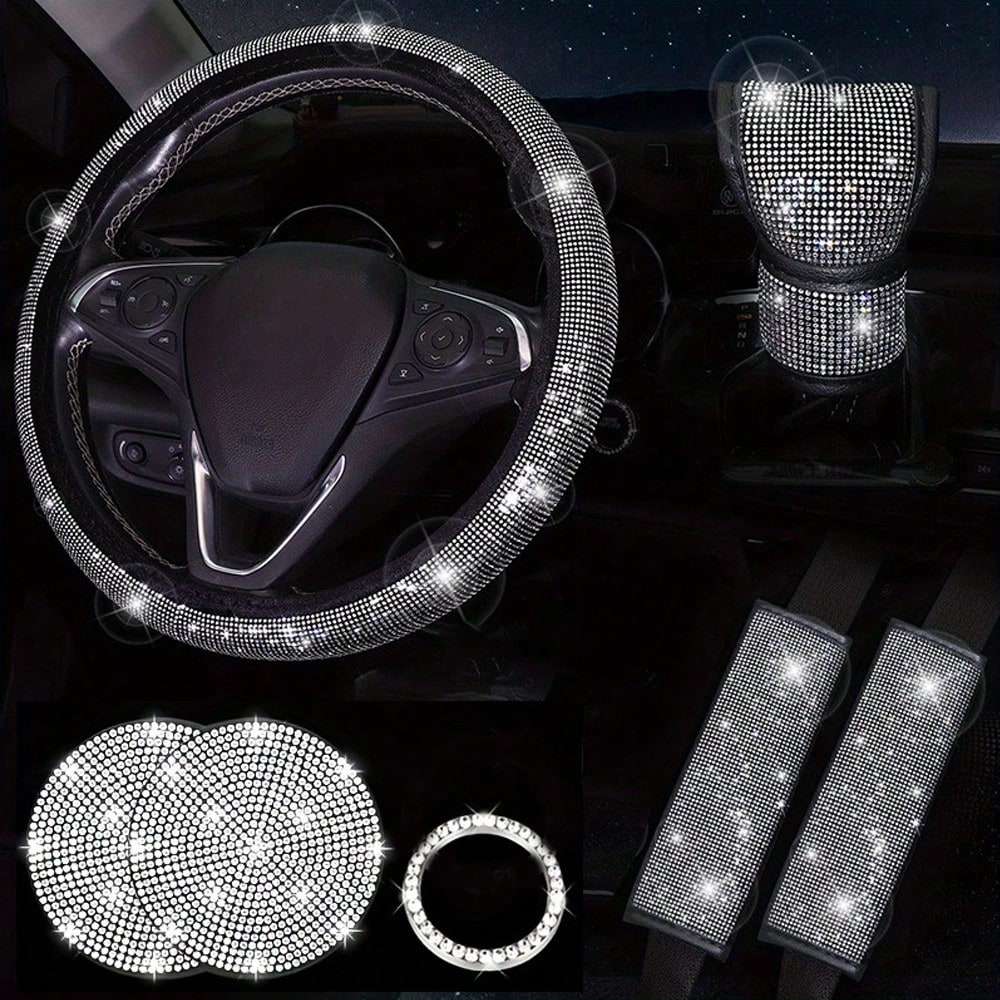 7pcs Car Steering Wheel Cover, Gear Shift Knob Cover, Shoulder Pad, Cup Holder, Ignition Ring Decorative Accessories,Purple Car Accesaories