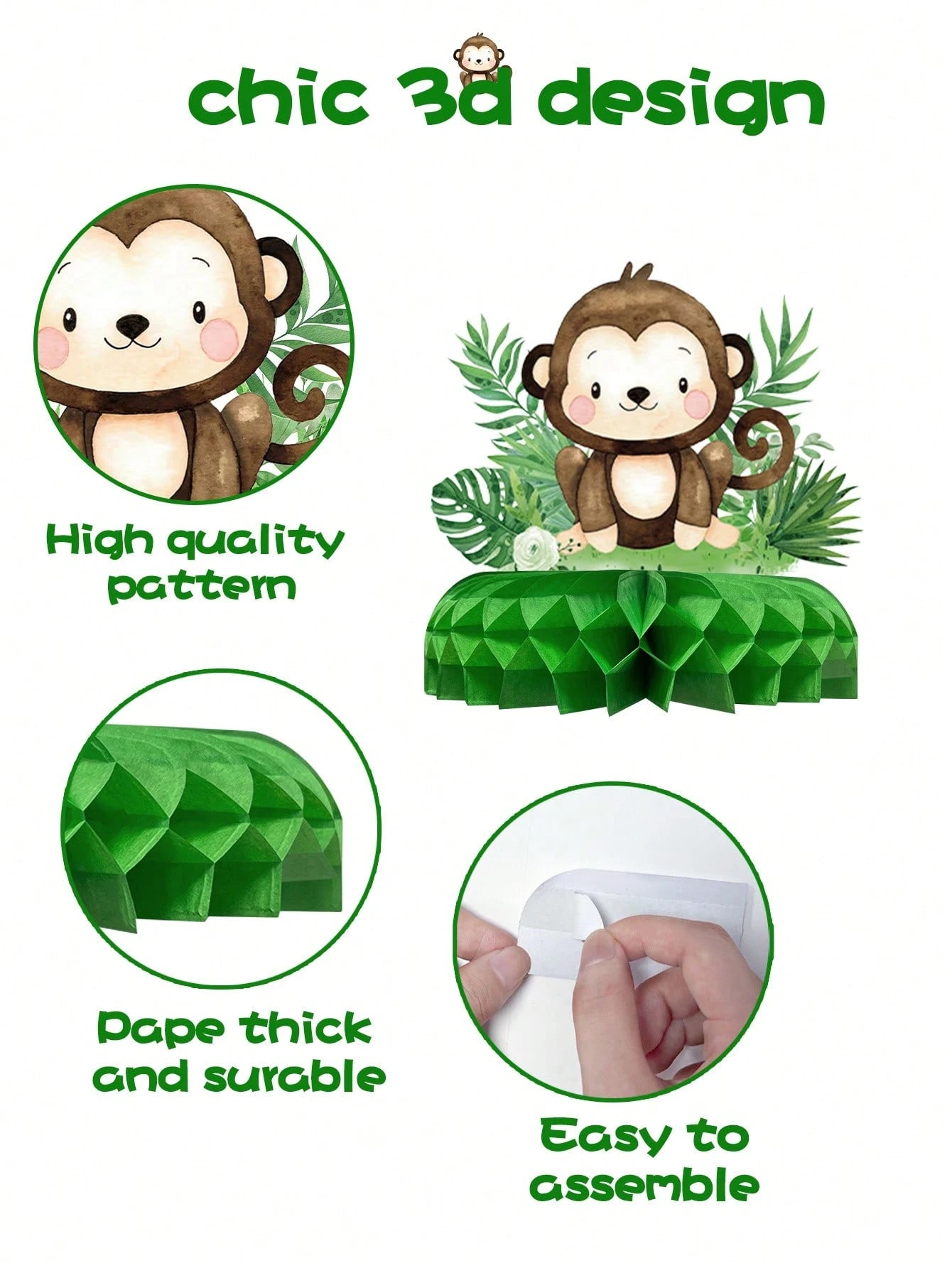 7pcs Jungle Animal Theme Birthday Party Honeycomb Decorations, Jungle Animal Pattern Baby Shower Party Background Decor Honeycomb, Gender Reveal Party Photo Props, Jungle Animal 1st Birthday Party Hon