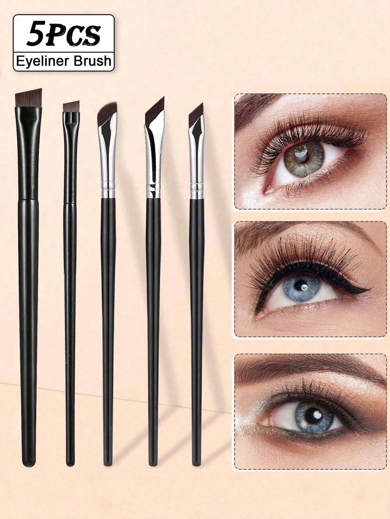 7pcs Precise Eye Makeup Brush Set, Including 1 Crescent Eyeliner Brush, 1 Angled Eyeliner Brush, And 1 Professional Eyebrow Brush. Long Handle Double-Sided Makeup Brushes, Suitable For Sensitive And D