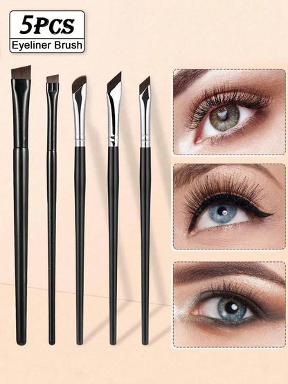 7pcs Precise Eye Makeup Brush Set, Including 1 Crescent Eyeliner Brush, 1 Angled Eyeliner Brush, And 1 Professional Eyebrow Brush. Long Handle Double-Sided Makeup Brushes, Suitable For Sensitive And D